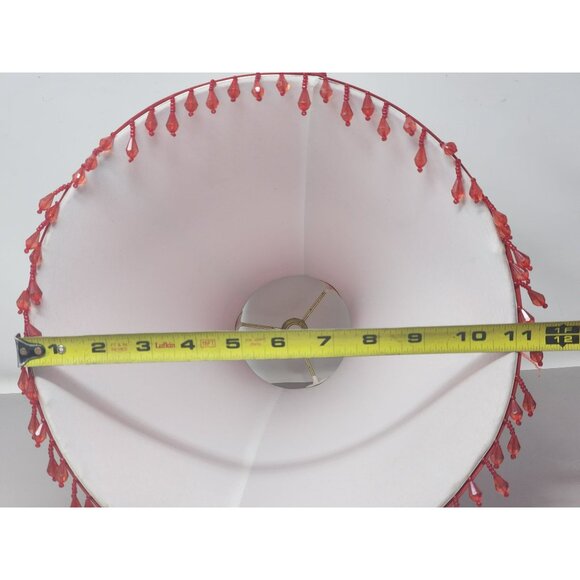 Vintage Crimson Red Fabric Bell Lampshade With Beaded Trim - Picture 15 of 16